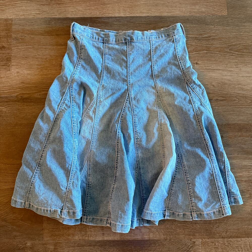 Sunshine Apparel Light Wash Denim Panel Flared Skirt Size 5 Y2K